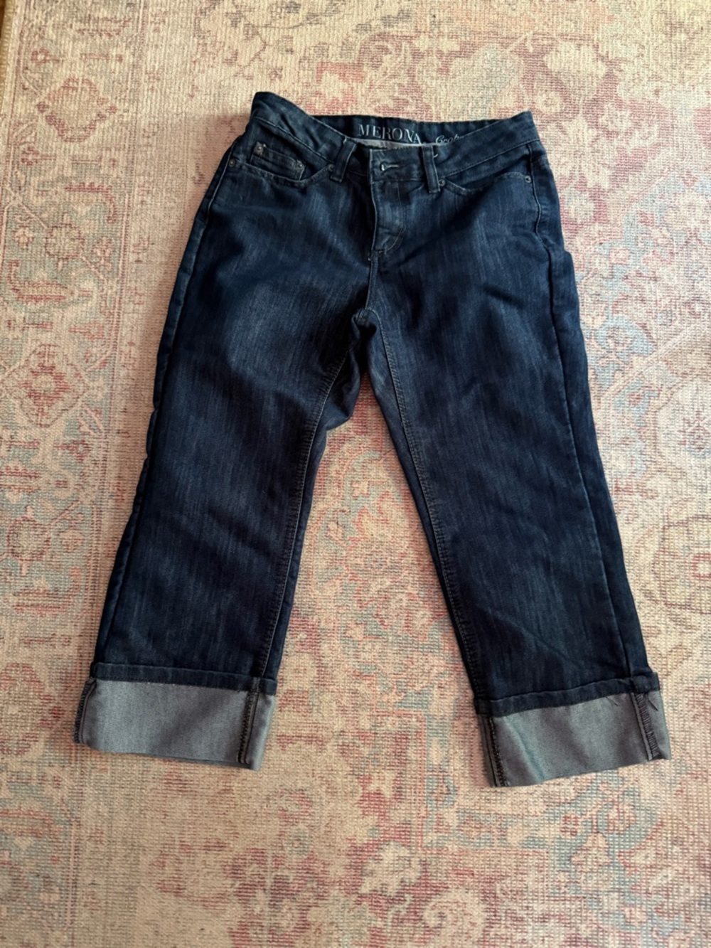 Merona Dark Blue Cropped Cuffed Women’s Jeans — Mid-Rise Casual